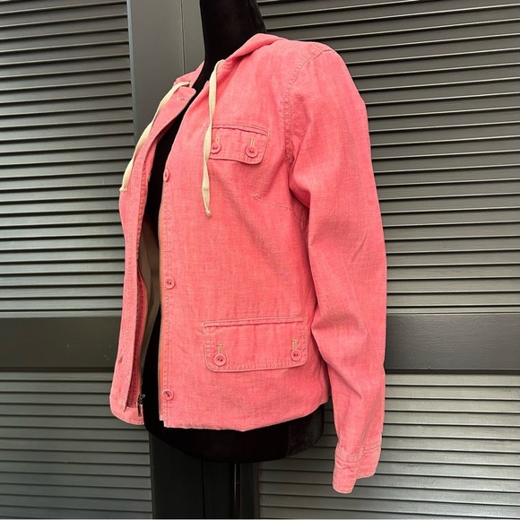 J. Jill Pink Hooded 100% Cotton Chambray Jacket, Size Small - Picture 2 of 15